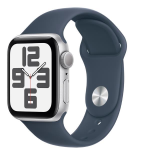 Apple Watch SE (GPS) - 2ª generazione - 44 mm - alluminio argento - smartwatch con fascia sportiva - fluoroelastomero - blu mareggiata - dimensione della fascia: M/L - 32 GB - Wi-Fi, Bluetooth - 32.9 g